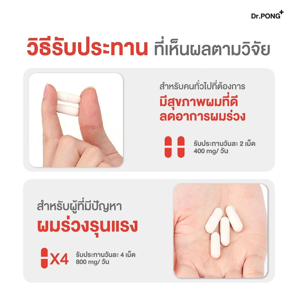 <strong>รับประทานวันละ 2 แคปซูล (400 มก. ต่อวัน) หลังอาหารเช้า</strong>