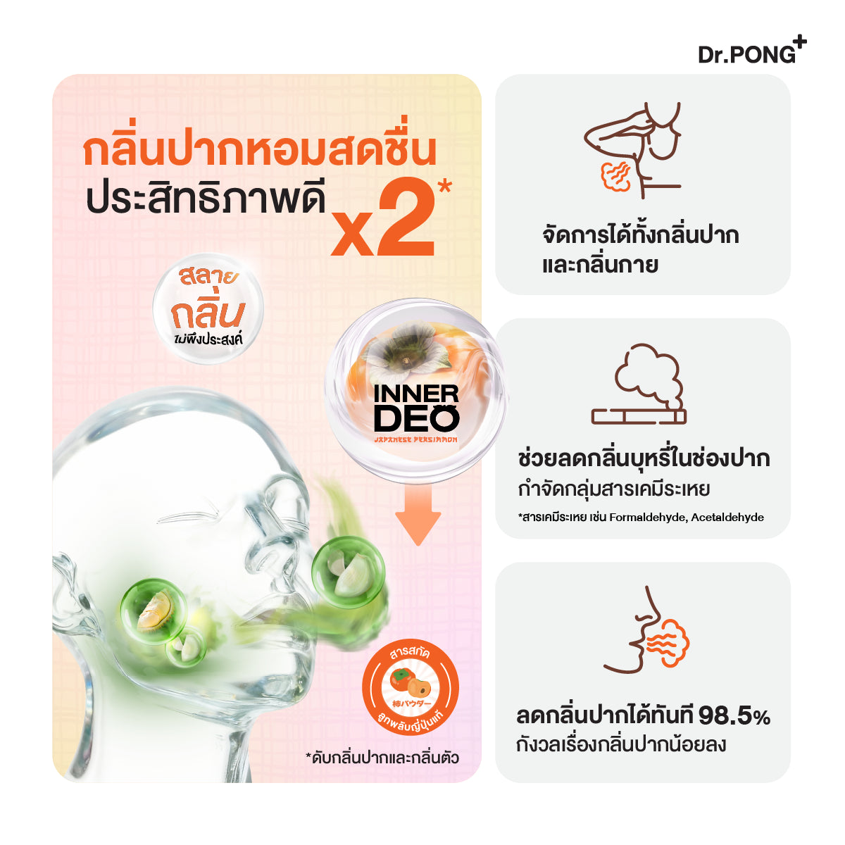 Dr.PONG INNERDEO JAPANESE PERSIMMON SUGAR FREE LOZENGES เม็ดอมดับกลิ่น