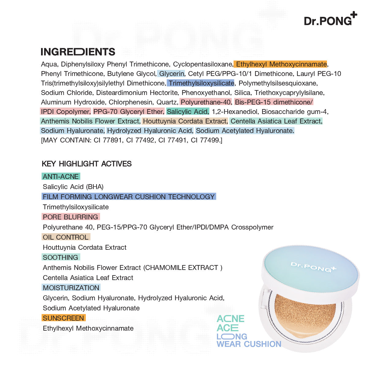 [ซื้อ1แถม1] Dr.PONG ACNE ACE LONGWEAR CUSHION