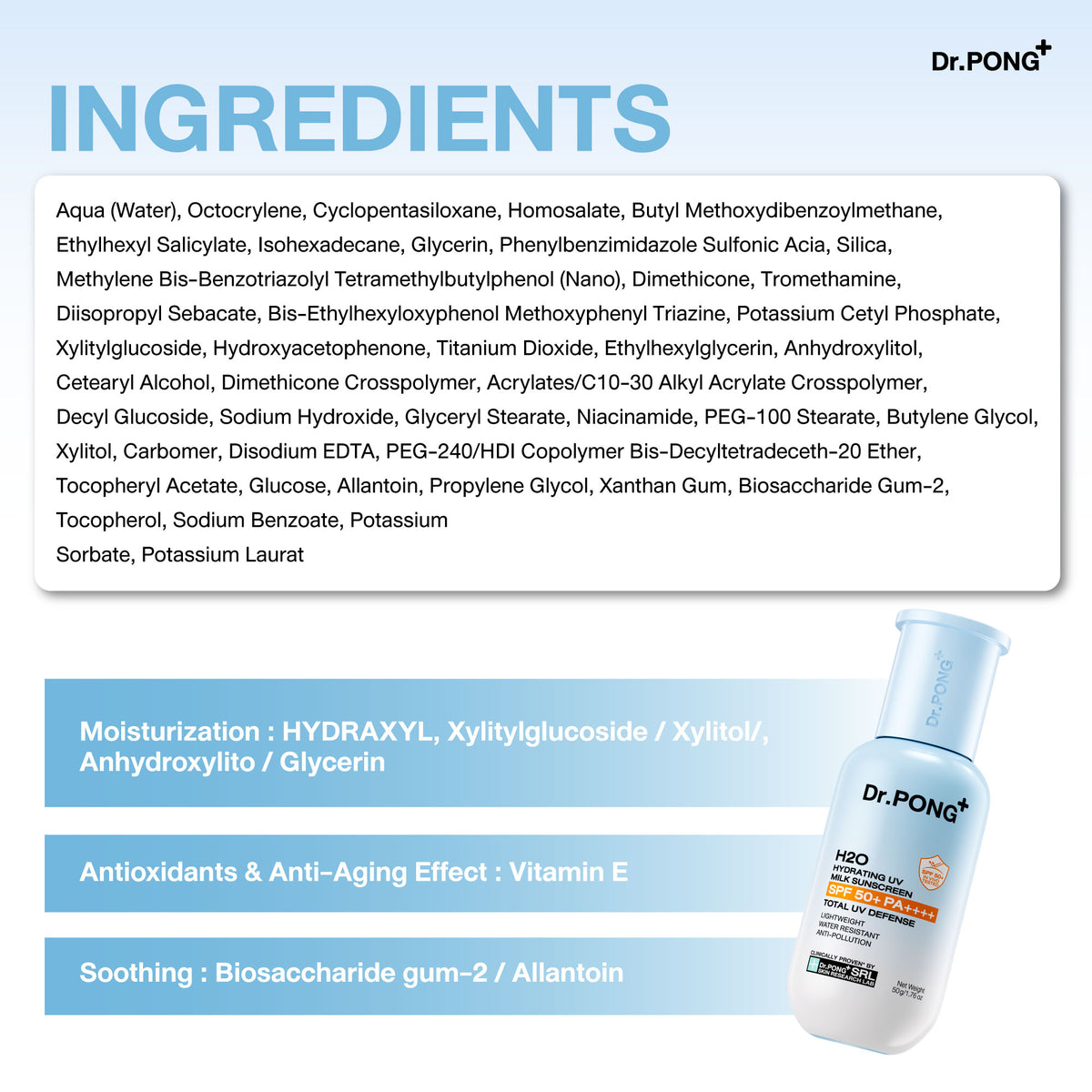 [บุฟเฟต์] Dr.PONG H2O Hydrating UV Milk Sunscreen 25g ครีมกันแดดสูตรน้ำนม เนื้อบางเบา ชุ่มชื้นยาวนาน