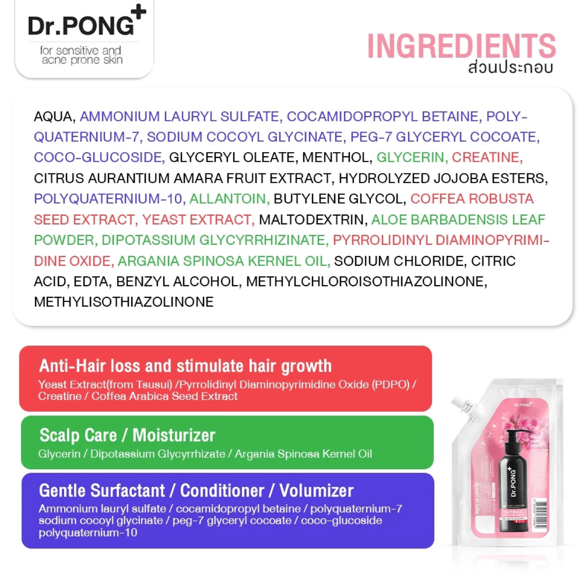 [บุฟเฟต์] DR.PONG TSUTSUJI GENTLE SHAMPOO ANTI-HAIR LOSS REFILL 300ml แชมพูลดผมร่วง สูตรอ่อนโยน